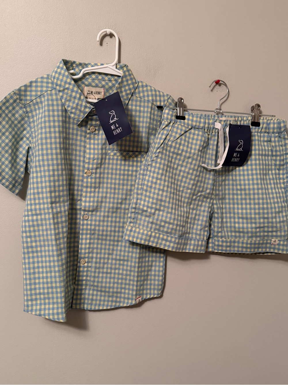 Me & Henry Blue and Lemon Gingham Shirt and Shorts Set